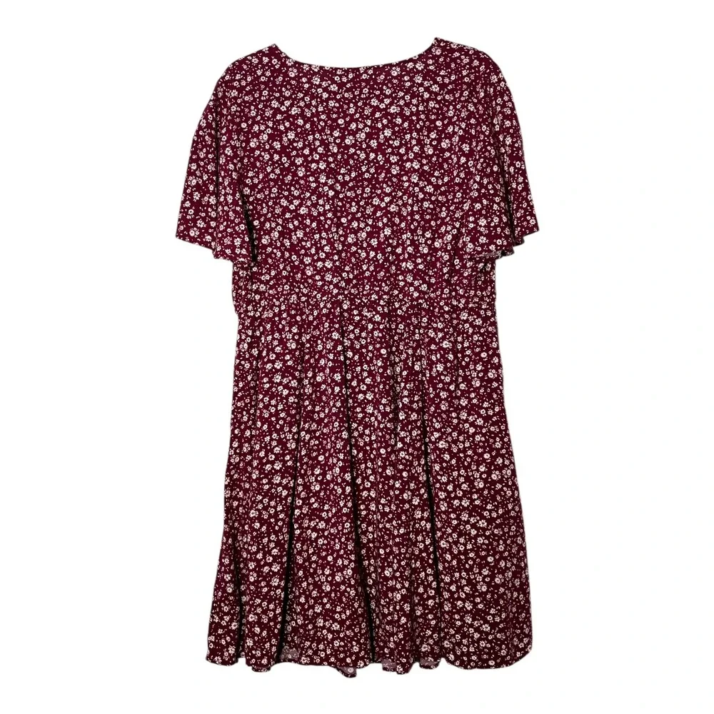 Torrid Burgundy Floral Ditsy Surplice Faux Wrap Mini Dress Pockets Size 1 1X